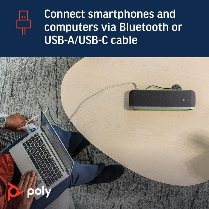 Poly Altavoz Inteligente para Salas de Conferencias, Full Duplex, 2x 50mm Altavoces, USB, Bluetooth, NFC