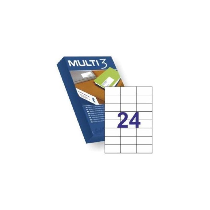 Multi-3 Etiquetas Adhesivas 70x37 mm Inkjet-Láser Cantos Rectos 24 X 500H Blanco Multi-3 Etiquetas Adhesivas 70x37 mm Inkjet-Láser Cantos Rectos 24 X 500H Blanco