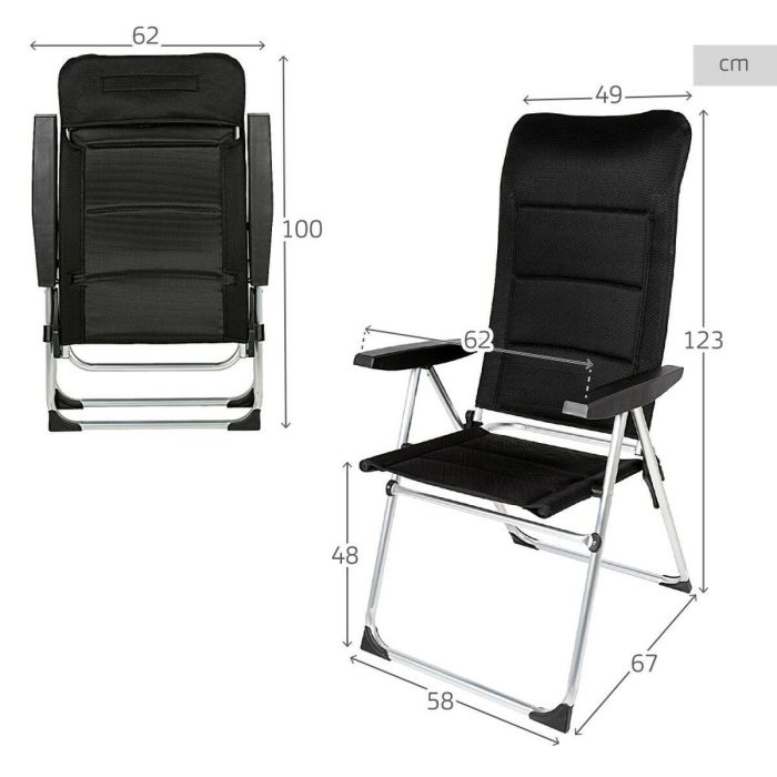 Silla de Playa Aktive Deluxe Plegable Negro 49 x 123 x 67 cm (2 Unidades) 3