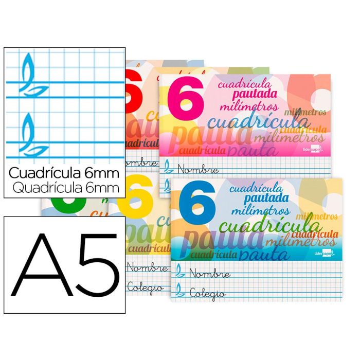 Libreta Liderpapel Pautaguia Tapa Cartoncillo 32 Hojas Din A5 70 gr Cuadriculado Pautado 6 mm Apaisado 10 unidades