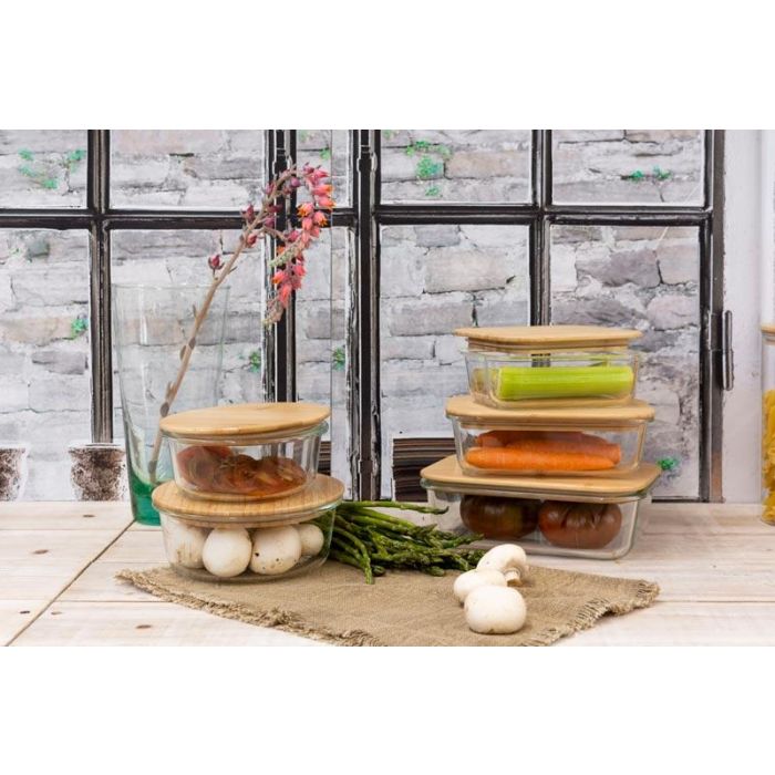 Fiambrera Borosilicato Hermetica Tapa Bambu 620Ml Vivalto 15X6CM (12 Unidades) 1 Fiambrera Borosilicato Hermetica Tapa Bambu 620Ml Vivalto 15X6CM (12 Unidades) 1