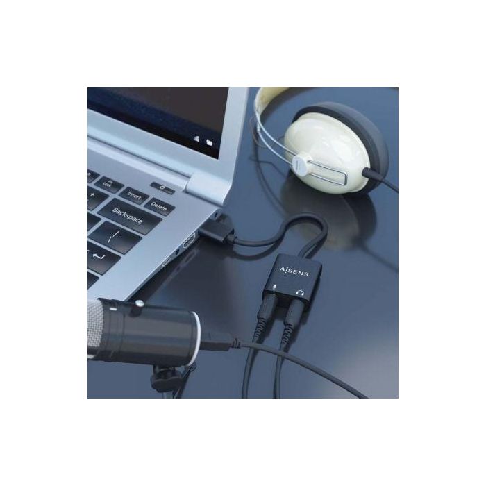 AISENS - CONVERSOR USB-A A AUDIO 48KHz, USB-A/M-2xJACK 3.5/H, NEGRO, 10CM 3 AISENS - CONVERSOR USB-A A AUDIO 48KHz, USB-A/M-2xJACK 3.5/H, NEGRO, 10CM 3