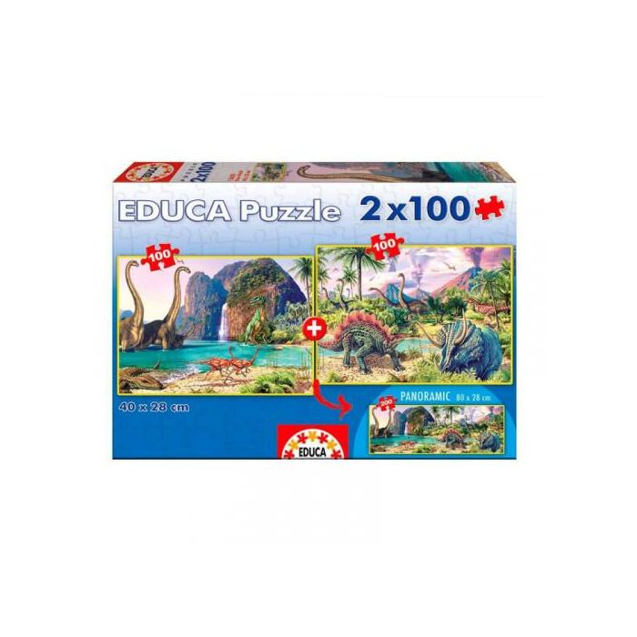Educa Borrás Puzzle 2x100 Dino World 15620 - 200 Piezas, para Niños de 6 a 8 Años