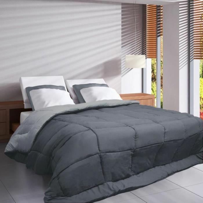 POYET MOTTE Edredón Ligero HUDSON Microfibra Relleno Silicona 200g/m² 240x260cm Acero y Plata Oeko-Tex Ignífugo 1
