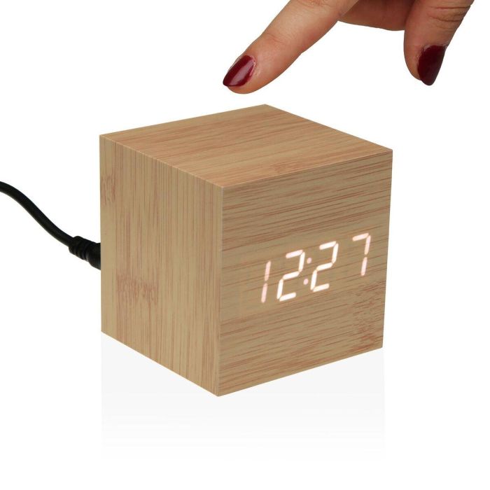 Reloj-Despertador Versa Madera MDF Minimalista 6,4 x 6,3 x 6,4 cm Reloj-Despertador Versa Madera MDF Minimalista 6,4 x 6,3 x 6,4 cm