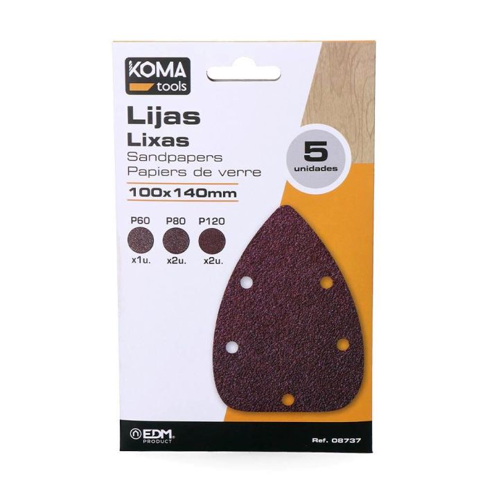 Koma Tools Lijas para lijadora tipo mouse 08707, Set 5 uds (p60, p80, p120) 10x14 cm 2