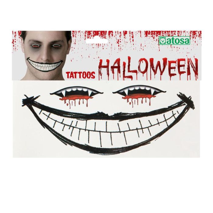 Tatuaje Facial de Sonrisa Macabra y Ojos Dibujados – Ideal para Disfraces de Payaso Diabólico, Loco o Ser Fantasioso 1