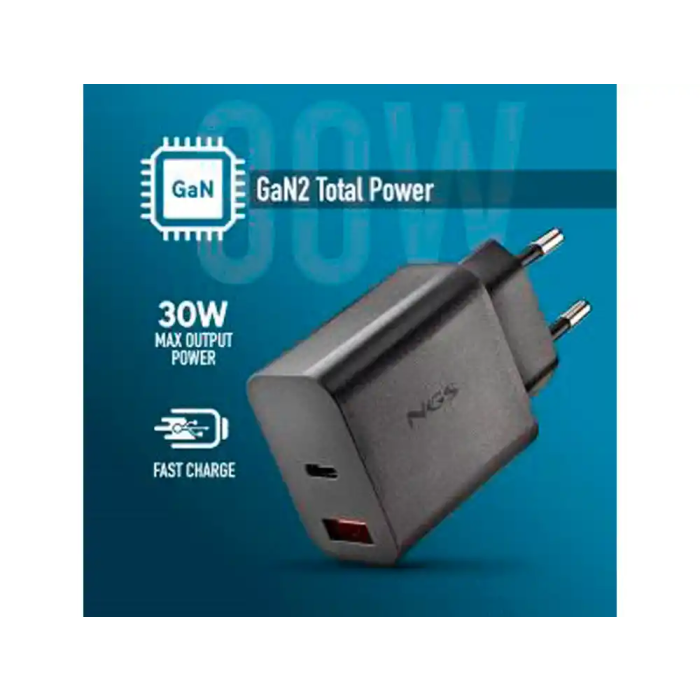 Ngs Cargador GAN de Pared Ultrarrápido 30W USB-C + USB-A para Portátil 1