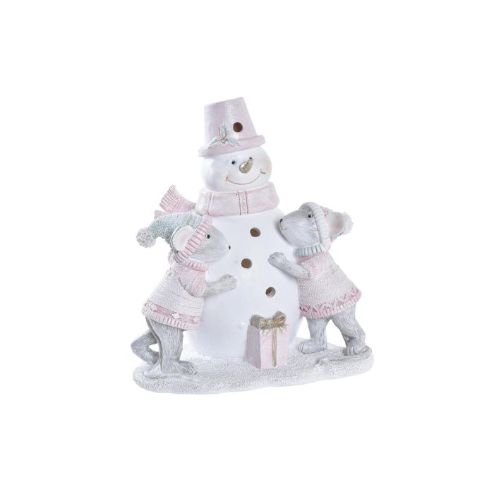 DKD Home Decor Figura Decoración Navidad Fantasía LED Resina Rosa Blanco Gris 15.5cm Alto (10.5x14.5cm) Funciona con Pilas LR44