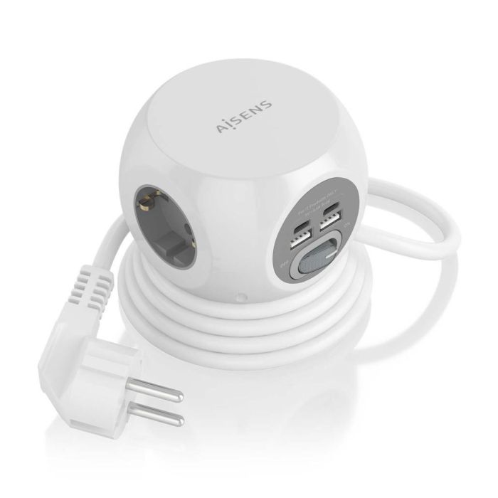 AISENS - REGLETA DE ENCHUFES SOBREMESA MULTIFUNCION CON 3 TOMAS + 2xUSB-C, 2xUSB-A, 1.4M, BLANCO
