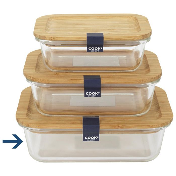 Cook Concept Fiambrera 1,4 L de Vidrio con Tapa de Bambú 20x15x6,5 cm 2 Cook Concept Fiambrera 1,4 L de Vidrio con Tapa de Bambú 20x15x6,5 cm 2