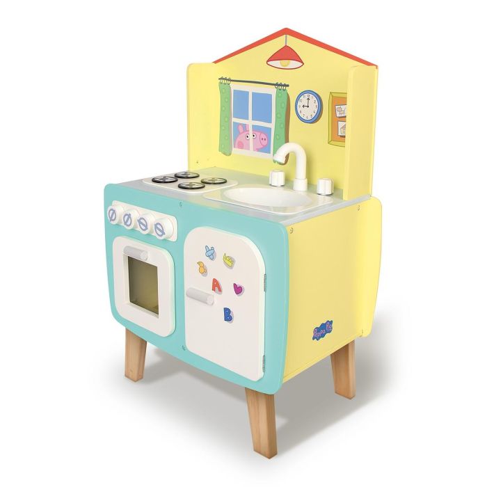 DEQUBE Cocina de Madera Peppa Pig 45x70x30cm. Con horno, grifo y fuegos. Juguete educativo con cantos redondeados para niños +2 años. 1