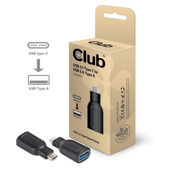 Club3D Adapter USB 3.1 Typ C > USB 3.0 Typ A St/Bu, 5 Gbit/s, 0,043 m, Negro 1