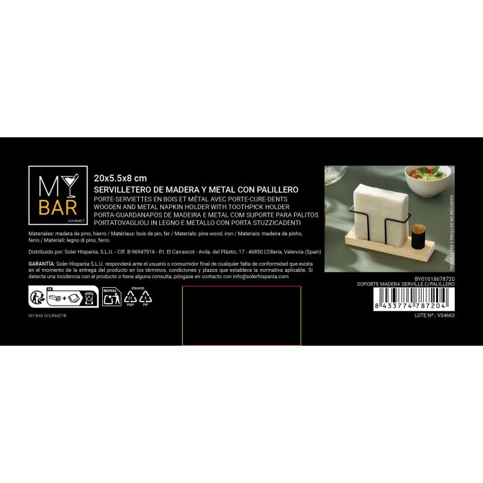 Soporte Madera Serville.C/Palillero My Bar (12 Unidades) 5 Soporte Madera Serville.C/Palillero My Bar (12 Unidades) 5