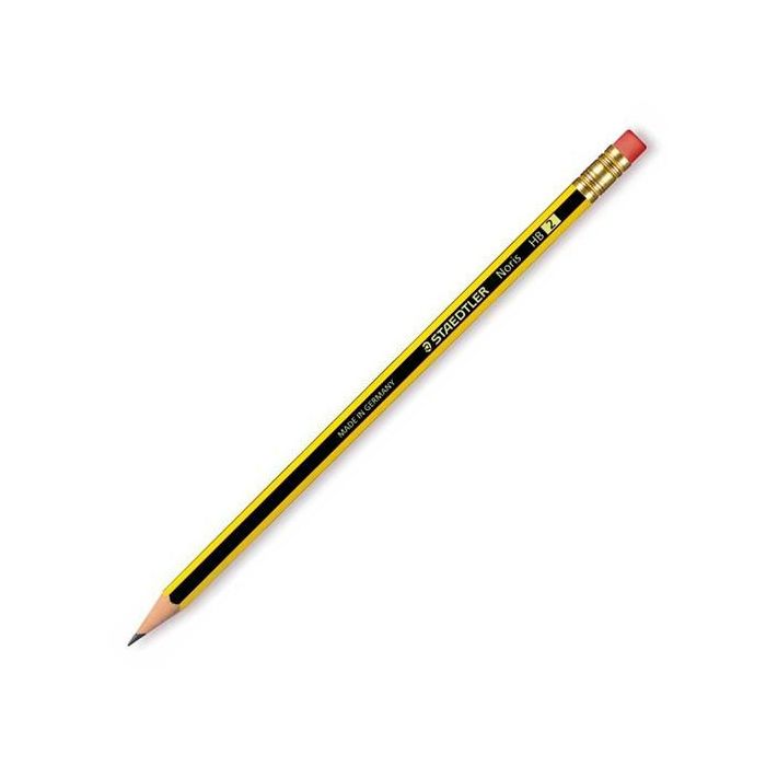 Staedtler Lápiz Noris con Goma 122-HB, Graduación HB, Caja de 12 Unidades, Ideal para Escritura y Dibujo Escolar (12 Unidades)