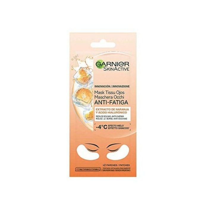 Garnier SkinActive Mascarilla Ojos Antifatiga con Extracto Naranja y Ácido Hialurónico - Reduce Ojeras y Bolsas x 2 Parches
