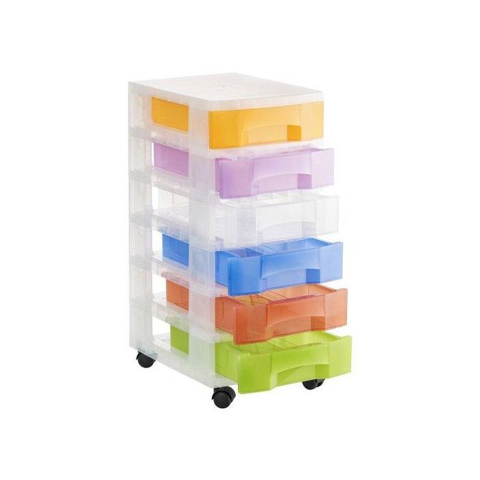 Torre De Almacenaje Con Ruedas 6 Cajones Traslucidos Surtidos