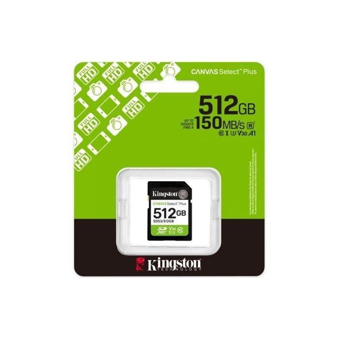 Kingston SDS3/512GB Tarjeta de Memoria Canvas Select Plus 512GB SDXC Clase 10 U3 V30 150MB/s para Full HD 2 Kingston SDS3/512GB Tarjeta de Memoria Canvas Select Plus 512GB SDXC Clase 10 U3 V30 150MB/s para Full HD 2