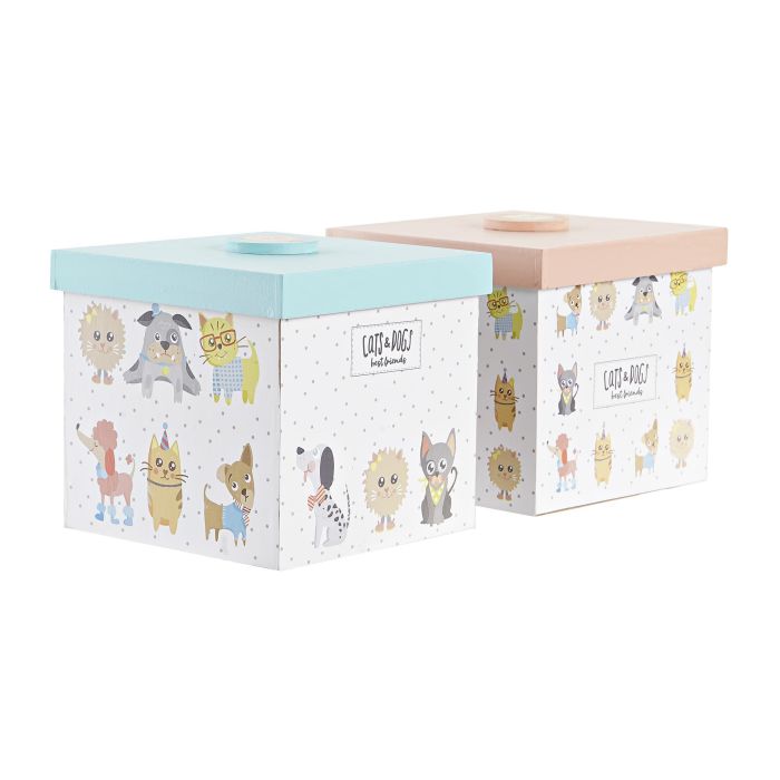 DKD Home Decor Best friends Surtido de 6 Figuras Decorativas para Niños, León y Mapache, Blanco/Multicolor, MDF, 11.5 x 11 x 11.5 cm 1