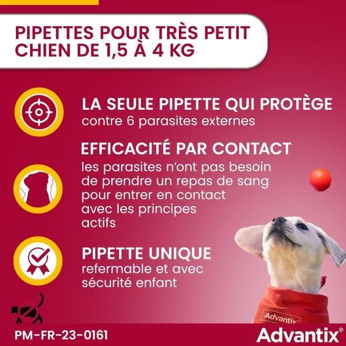 Advantix 4 Pipetas Antiparasitarias para Perros Muy Pequeños (1,5-4 kg) - 4 Unidades. Protección Amplio Espectro: Pulgas, Garrapatas 2