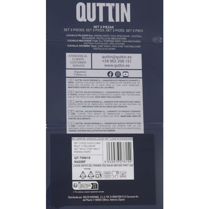 Quttin Set 3 Pzs Cuchillo Chef Multiuso y Pelador Nero (12 Cajas) 4