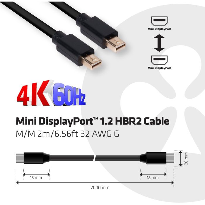 Club3D 1.2 HBR2 21.6Gb/s Cable Mini DisplayPort a Mini DisplayPort 2m 4K60Hz Macho/Macho, Negro 5 Club3D 1.2 HBR2 21.6Gb/s Cable Mini DisplayPort a Mini DisplayPort 2m 4K60Hz Macho/Macho, Negro 5