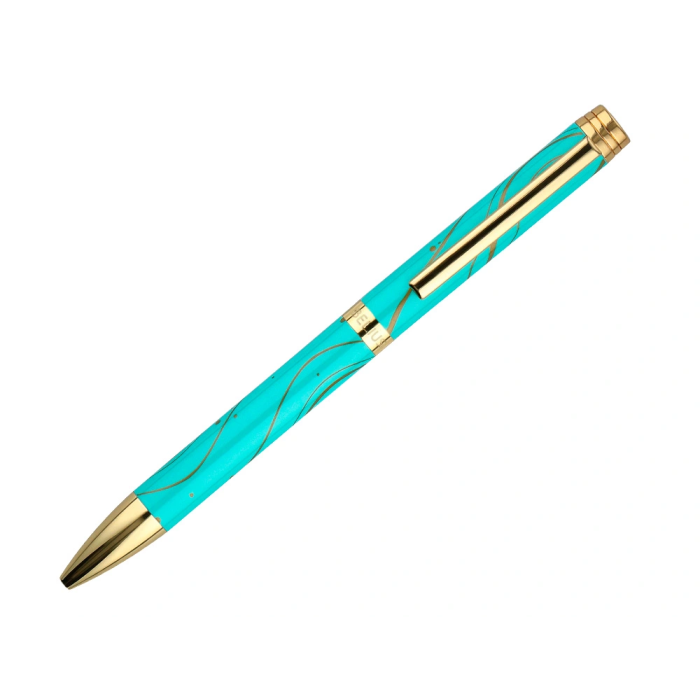 Belius Aqua Boligrafo Aluminio Turquesa Dorado Tinta Azul Punta 1mm Caja Diseño 5