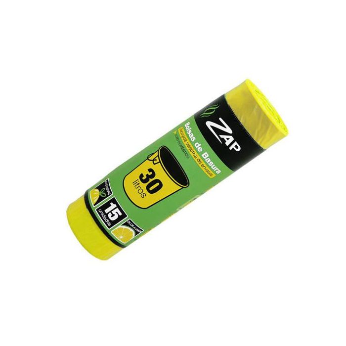 ZAP 320185 Rollo 15 Unidades Bolsa Basura Amarillo Olor Limon 30 Litros