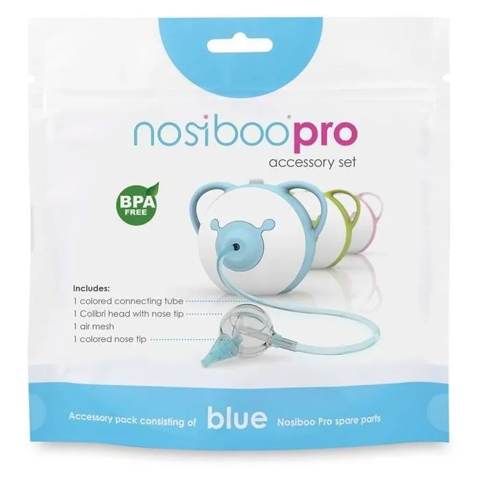 Nosiboo Pro Juego de Accesorios para Aspirador Nasal - Set de Cabeza Colibrí, Boquillas, Tubo y Malla de Aire - Azul 1