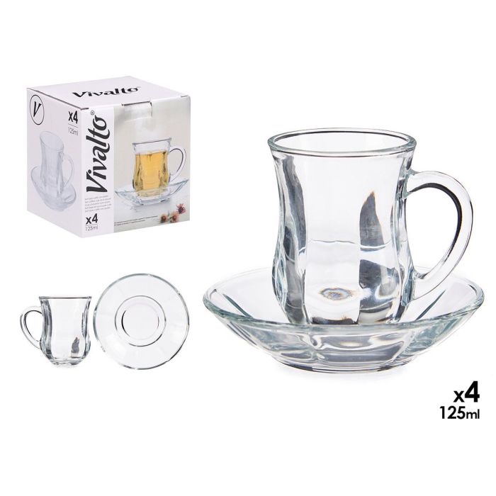 Vivalto Set 4 Tazas de Vidrio con Plato Liso 125 ml (14x15x13 cm) (Set de 12) 0 Vivalto Set 4 Tazas de Vidrio con Plato Liso 125 ml (14x15x13 cm) (Set de 12) 0