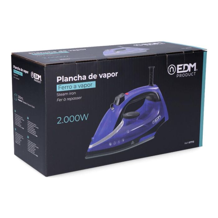 Edm Plancha de Vapor Compacta 2000W Azul, Depósito 300ml, Base Antiadherente, Chorro y Spray, Seco/Vapor, 15/140g/min 3