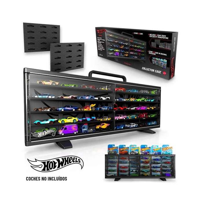 Hot Wheels Maletín Coleccionista para 40 Coches, Puertas Transparentes, Diseño Modular, Gomaespuma, Colgable Pared, Edad +3 años