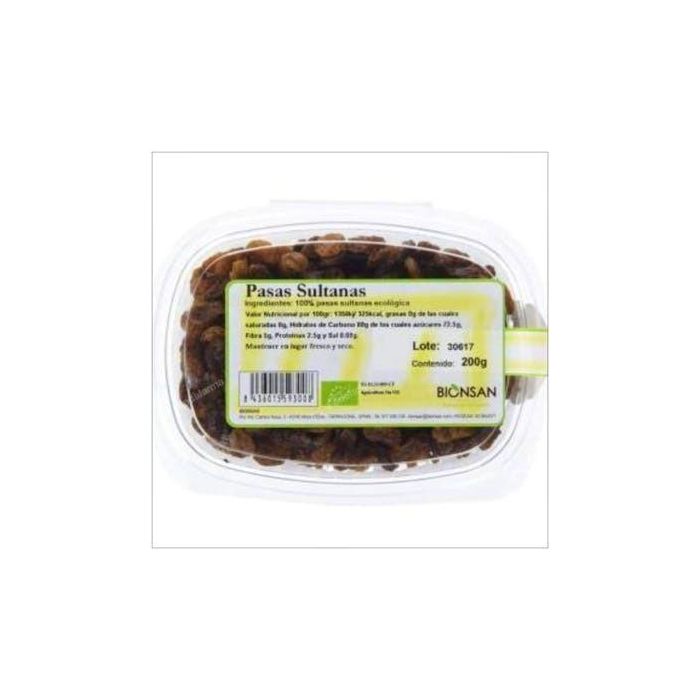 BIONSAN Pasas Sultanas Ecológicas 200 Gr. Alto contenido en Hierro, Calcio y Vitaminas. Apto para Veganos