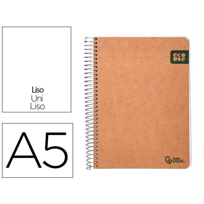 Cuaderno Espiral Liderpapel Din A5 Ecouse Tapa Cartulina Kraft Contracolada 120H Papel 100% Reciclado 80 gr Liso