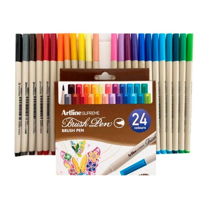 Artline Rotulador Supreme Brush Punta Pincel Base Agua Trazo Fino Bolsa 24 Unidades Colores Surtidos 1