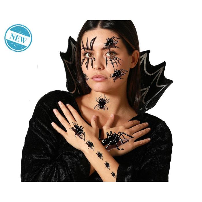 Tatuajes Faciales Y Corporales De Arañas Y Telarañas Negro Brillante Halloween
