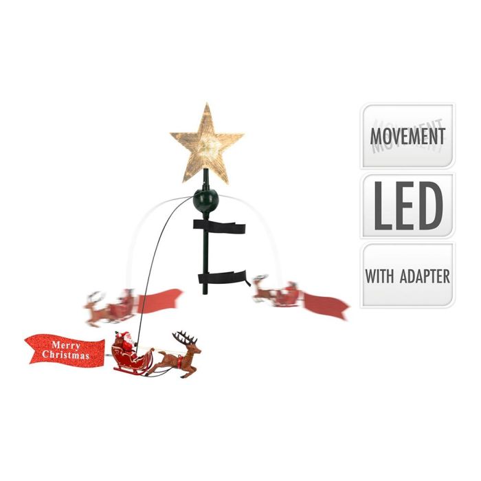 Estrella con LED para coronar árbol de navidad con movimiento, incluye Papá Noel girando - Polipropileno, acero, 22x8x51cm