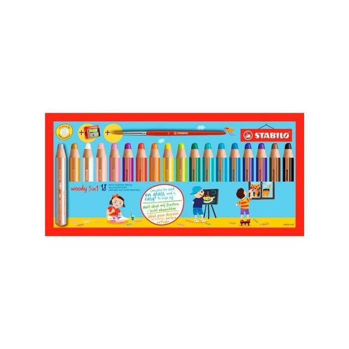 Stabilo Lápices De Colores Woody 3 En 1 C-Surtidos Estuche 18 Ud + 1 Sacapuntas