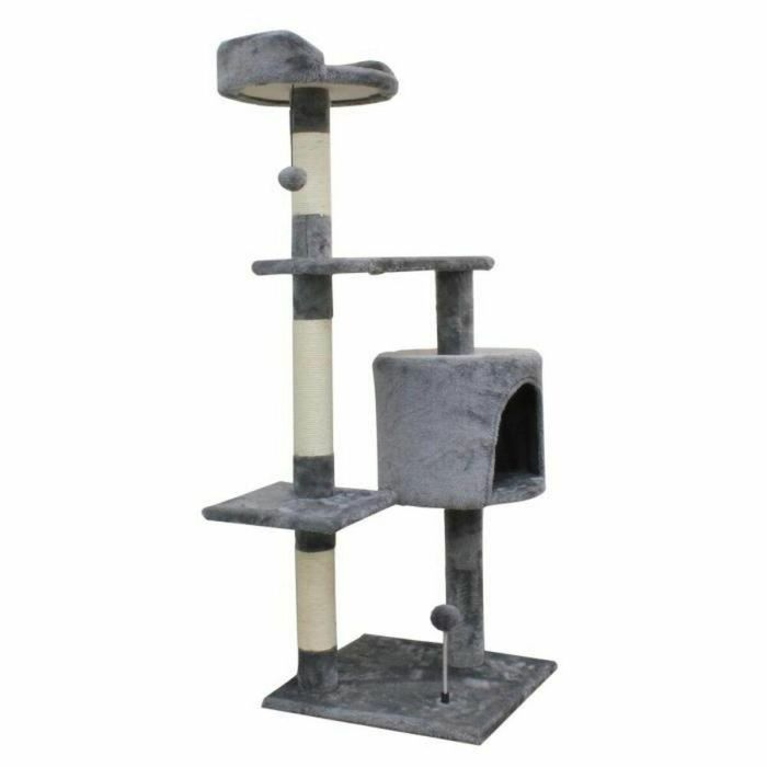 JAPSER ALC06 Árbol para gatos mediano, con nicho, 3 plataformas, postes rascadores de sisal y juguetes 40x40x114 cm Gris