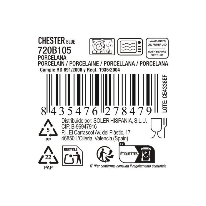 La Mediterranea Bandeja Redonda 27 cm x 2.5 cm "Chester Blue" (8 Unidades)