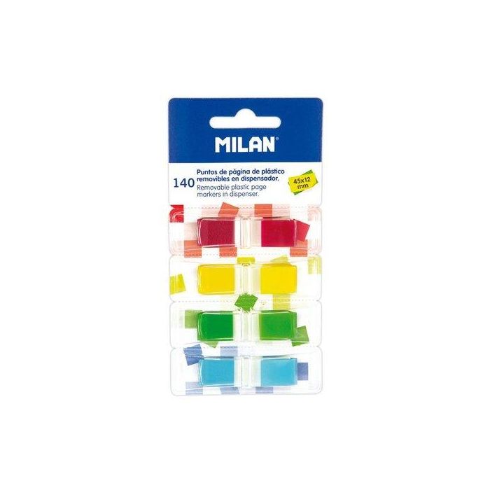 Milan Pack 140 puntos de página en 4 dispensadores, colores surtidos - Amarillo, Azul, Rojo, Verde