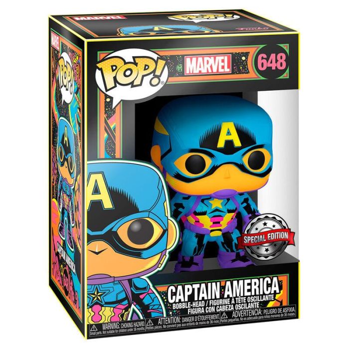 Funko Pop Marvel Black Light Capitán América - Figura de Vinilo con Brillo en la Oscuridad 1