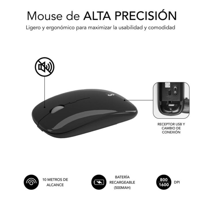 SUBBLIM Teclado con Ratón Bluetooth + 2.4G Combo Dual Prestige Extendido Gris/Negro 2 SUBBLIM Teclado con Ratón Bluetooth + 2.4G Combo Dual Prestige Extendido Gris/Negro 2