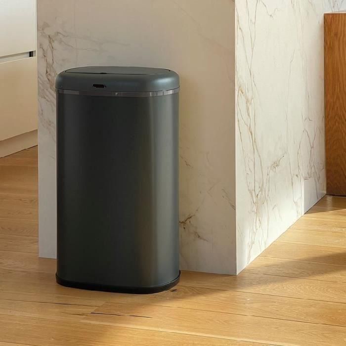 Kitchen Move LOGAN Cubo de Basura Automático de Cocina, 58 Litros, Acero Inoxidable Gris Mate, Diseño Rectangular con Flejes 1