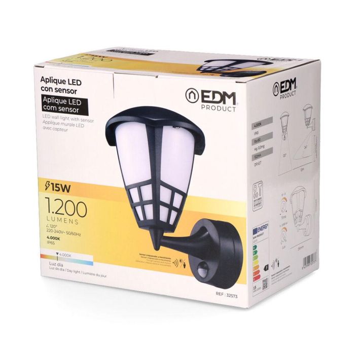 Aplique led con sensor crepuscular y movimiento 15 W 1200 lm 4000 k luz día, negro, 21,6 x 16 x 24,7 mm 1 Aplique led con sensor crepuscular y movimiento 15 W 1200 lm 4000 k luz día, negro, 21,6 x 16 x 24,7 mm 1