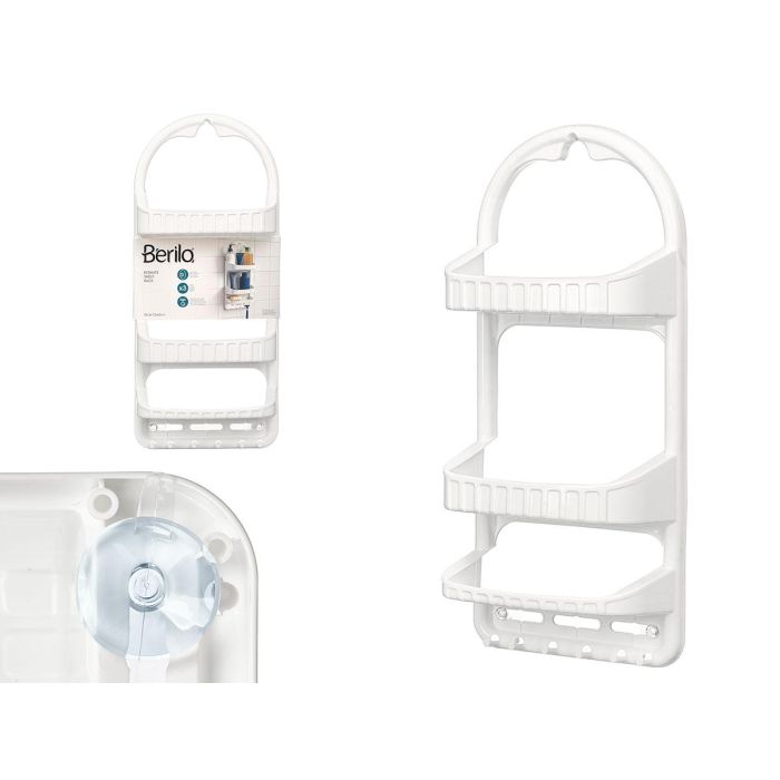 Berilo Estante de Baño 3 Alturas con Perchas y Ventosa Blanco Plástico 26.6x62x12 cm (12 Unidades)