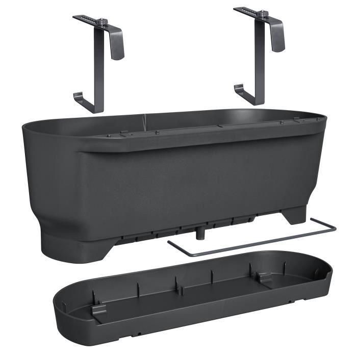 ELHO - Maceta - Greenville Easy Balcony 52 - Living Black - Balcón - L 21,2 x W 52 x H 19,4 cm ELHO - Maceta - Greenville Easy Balcony 52 - Living Black - Balcón - L 21,2 x W 52 x H 19,4 cm