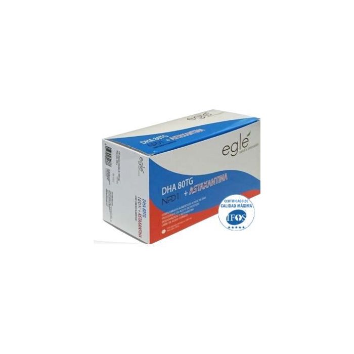 Eglé Npd1 DHA + Astaxantina, Omega-3 de Alta Pureza con 1000mg DHA, Vitamina E y Astaxantina, 120 Cápsulas