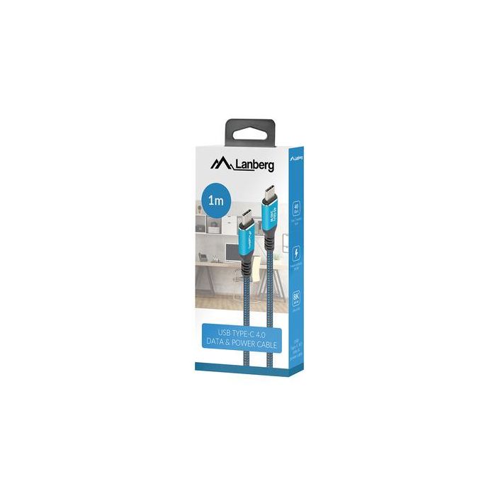 Lanberg Cable USB Tipo C 4.0 de Datos y Carga, 40 Gbps, 240W PD, 100 cm, Transmisión Video 8K, Textil Azul/Negro 1 Lanberg Cable USB Tipo C 4.0 de Datos y Carga, 40 Gbps, 240W PD, 100 cm, Transmisión Video 8K, Textil Azul/Negro 1