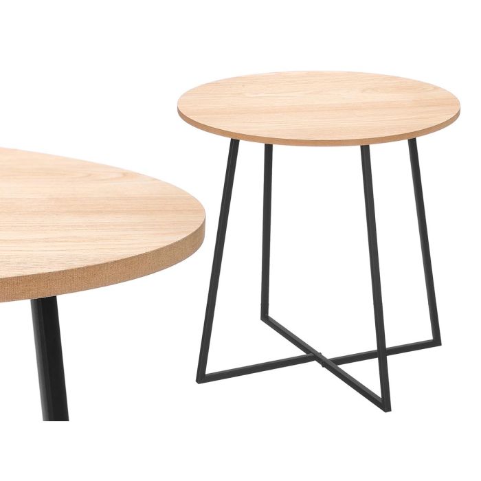 Giftdecor Mesa Auxiliar 40 cm Patas Negras Natural Madera Metal (Set de 6)